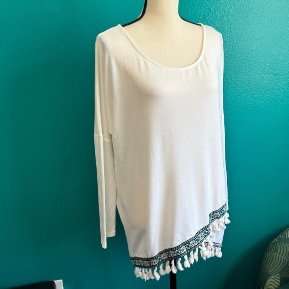 Umgee USA White Long Sleeve Tassel Trim Women's Blouse Small - Picture 8 of 9